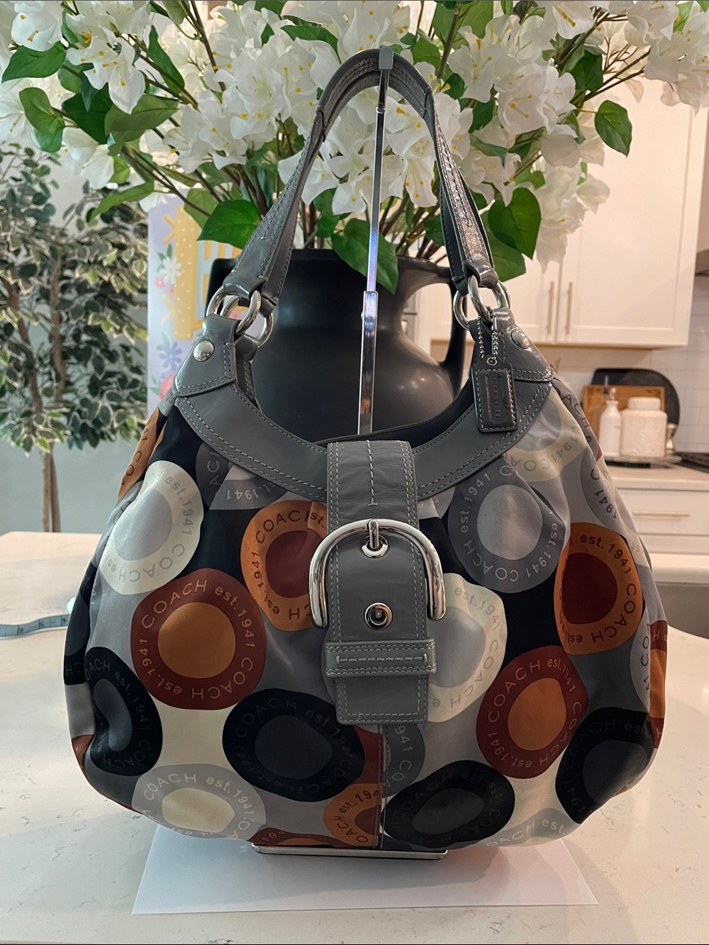 Coach SoHo Scarf Print Op Art Hobo Bag